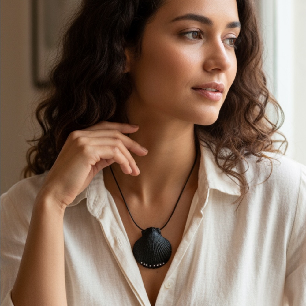 Elegant Black Shell Pendant Necklace